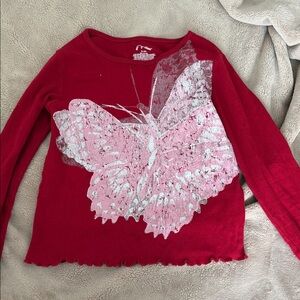 Art Class Red Long Sleeve with Pink Butterfly